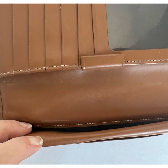 Vintage Dooney and Bourke Beige and Brown Leather Bifold Checkbook Over Flap - Picture 13 of 15